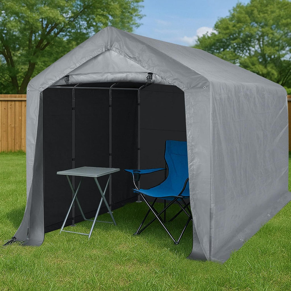 Abri de jardin portable Outvita, 2,4 x 3,7 m, étanche, avec porte zippée enroulable et structure solide en acier galvanisé. parfait pour ranger motos, quads, vélos, outils en bois et tondeuses à gazon.