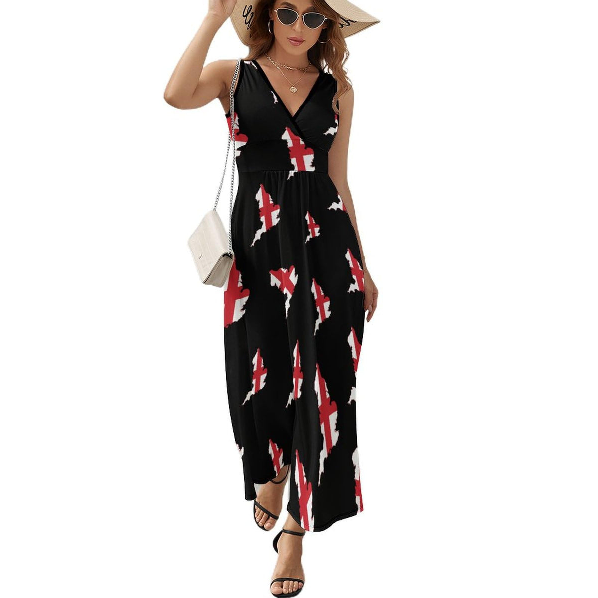 Robe longue sans manches à imprimé drapeau d'Angleterre pour femme, col en V, style débardeur