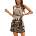 Robe d'été pour femme à traîne gravée, bretelles spaghetti ajustables, mini robe décontractée à bretelles fines, robe de plage