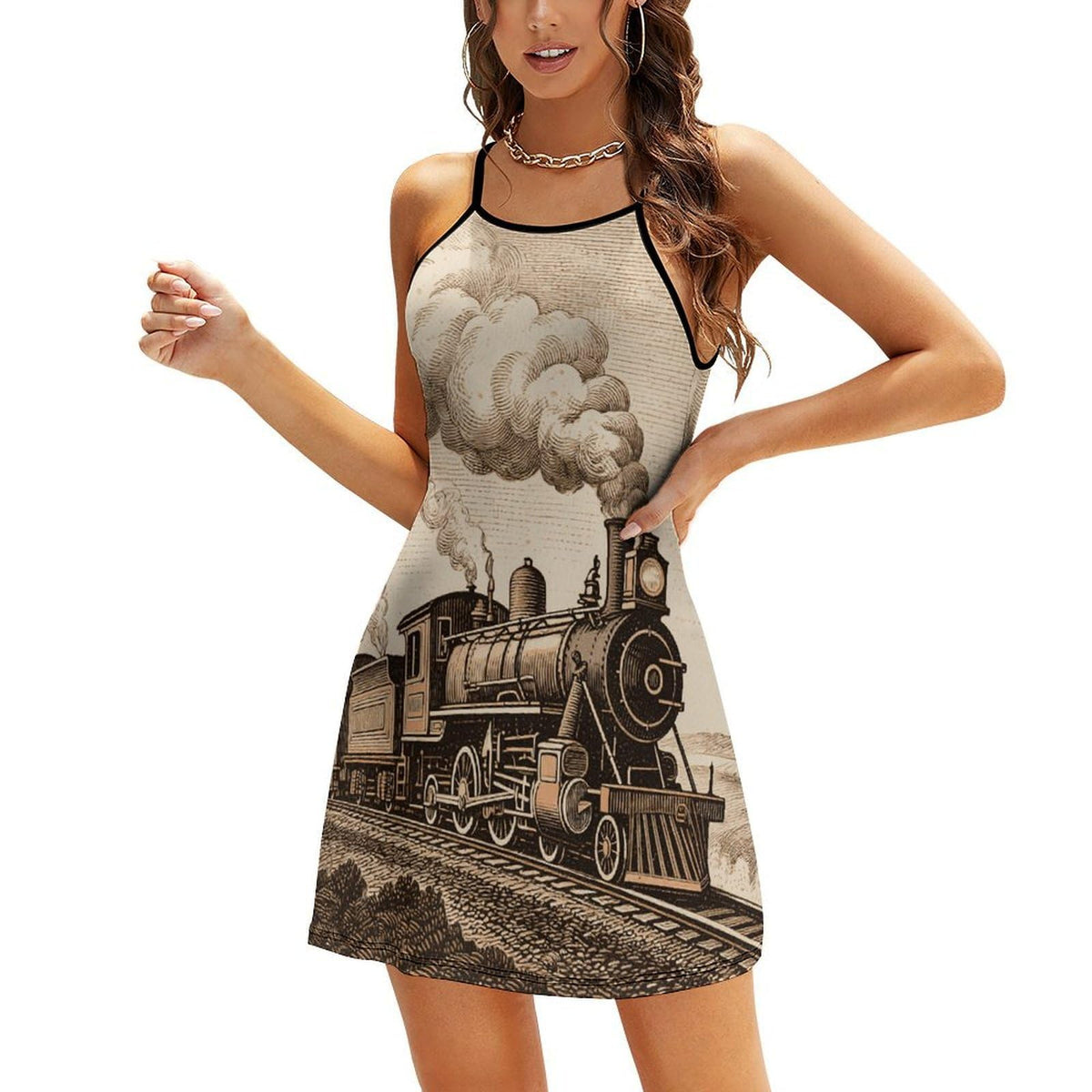 Robe d'été pour femme à traîne gravée, bretelles spaghetti ajustables, mini robe décontractée à bretelles fines, robe de plage