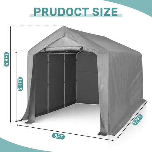 Abri de jardin portable Outvita, 2,4 x 3,7 m, étanche, avec porte zippée enroulable et structure solide en acier galvanisé. parfait pour ranger motos, quads, vélos, outils en bois et tondeuses à gazon.