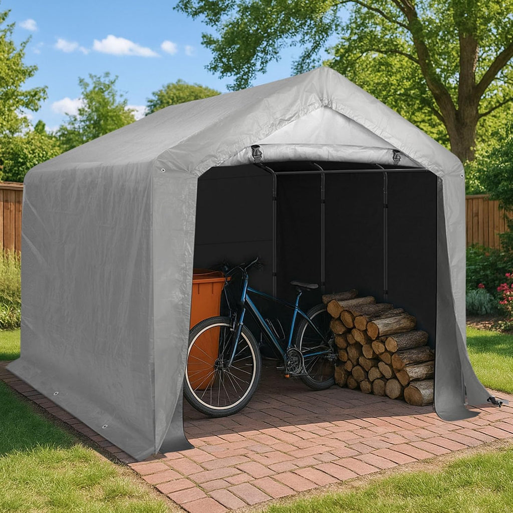 Abri de jardin portable Outvita, 2,4 x 3,7 m, étanche, avec porte zippée enroulable et structure solide en acier galvanisé. parfait pour ranger motos, quads, vélos, outils en bois et tondeuses à gazon.
